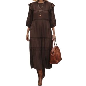 Zara Long Brown Maxi Cottagecore Longsleeve Dress